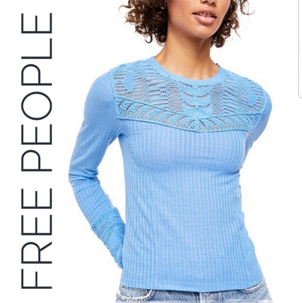 🌺🌻👙Free People Colette top - ribbed crochet knit long sleeved